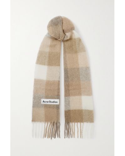 Acne Studios Vally Fringed Checked Knitted Scarf - Natural