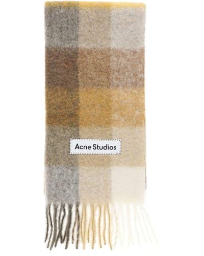 Acne Studios Checkered Logo Patch Fringed Scarf - Natural
