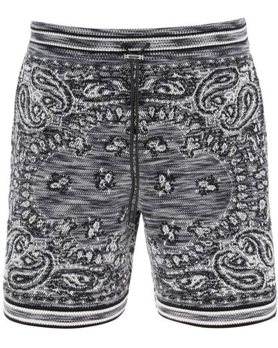 Amiri Bandana Jacquard Knit Bermuda Shorts - Gray