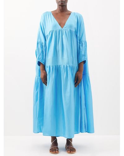 Anaak Airi Banded Silk-habotai Maxi Dress - Blue