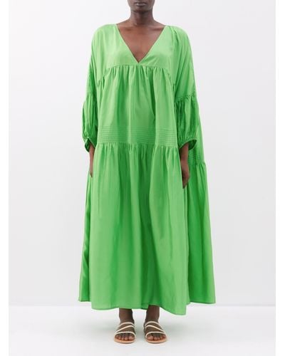 Anaak Airi Banded Silk-habotai Maxi Dress - Green