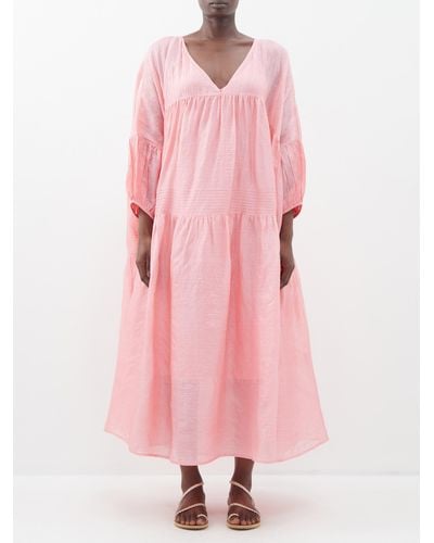 Anaak Airi Banded Silk-habotai Midi Dress - Pink
