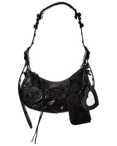 Balenciaga Le Cagole Xs Croc-embossed Leather Shoulder Bag - Black