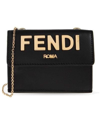 Fendi Logo Plaque Chain-link Shoulder Bag - Black