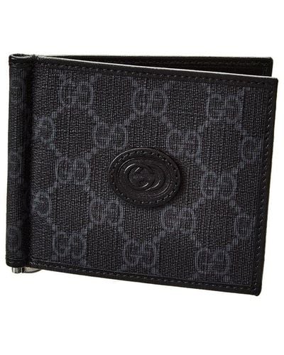 Gucci Interlocking G GG Supreme Canvas & Leather Card Case Wallet - Black