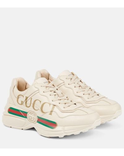 Gucci Rhyton Logo Leather Running Sneakers - Natural