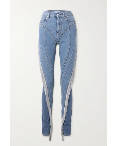 Mugler Crystal-embellished Paneled High-rise Skinny Jeans - Blue