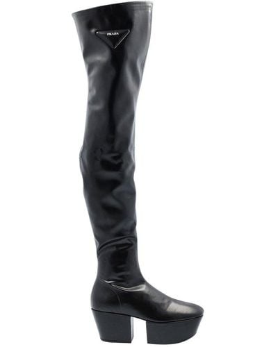 Prada Technical Nappa Platform Thigh-high Boots - Black
