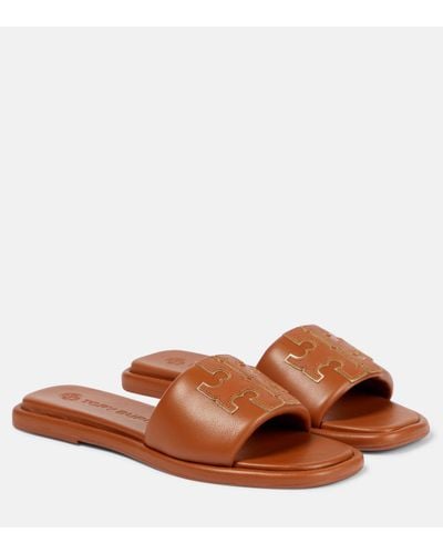 Tory Burch Sandals Double T Goatskin - Brown